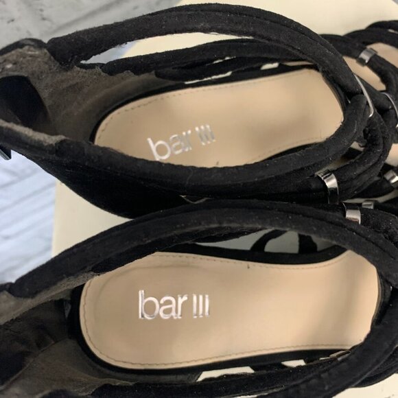 BAR III Black Strappy Faux Suede Open Toe Wedge Sandals Kalyn Heels - Picture 7 of 9